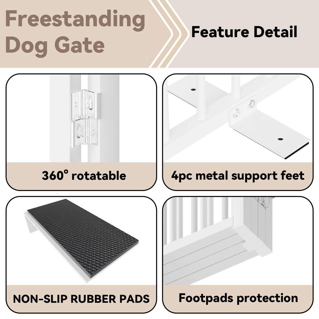 3-Panel Freestanding Heavy-Duty Steel Folding Pet & Dog Barrier Gate with Walk-Through Swing Door for Wide Indoor Openings, Hallways & Stairs