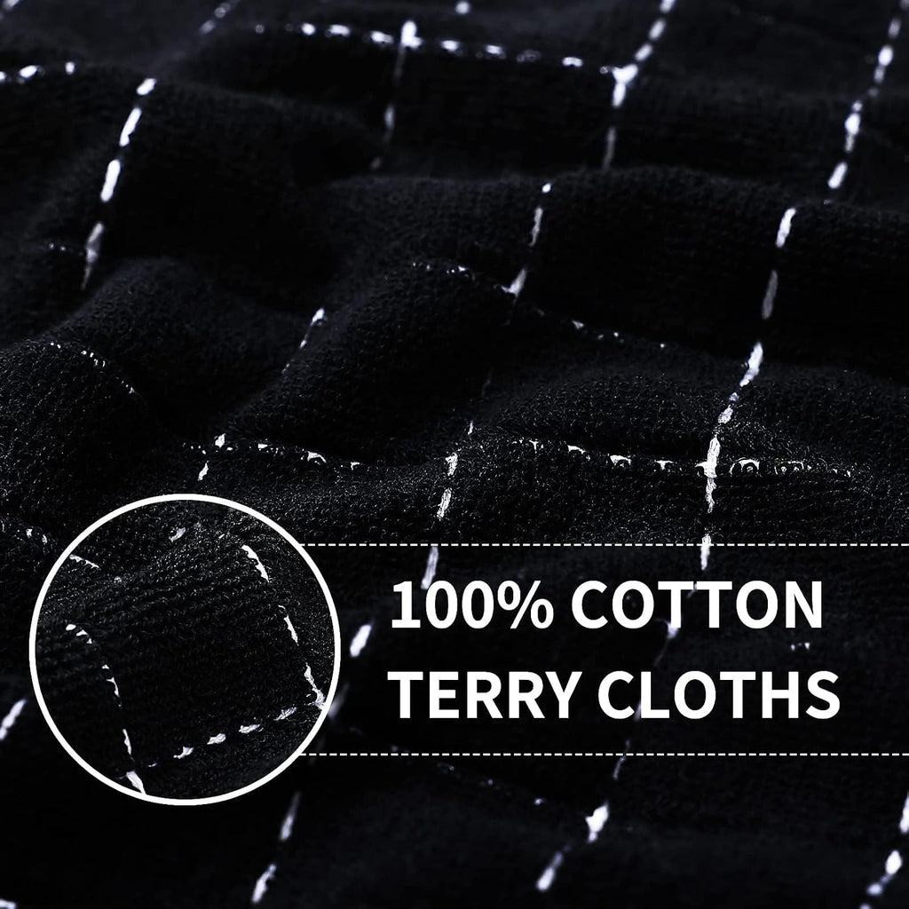 100% Cotton Terry Kitchen Towels, 2 Pack, Black | Ultra Soft and Absorbent Dish Towels for Kitchen, Suitable for