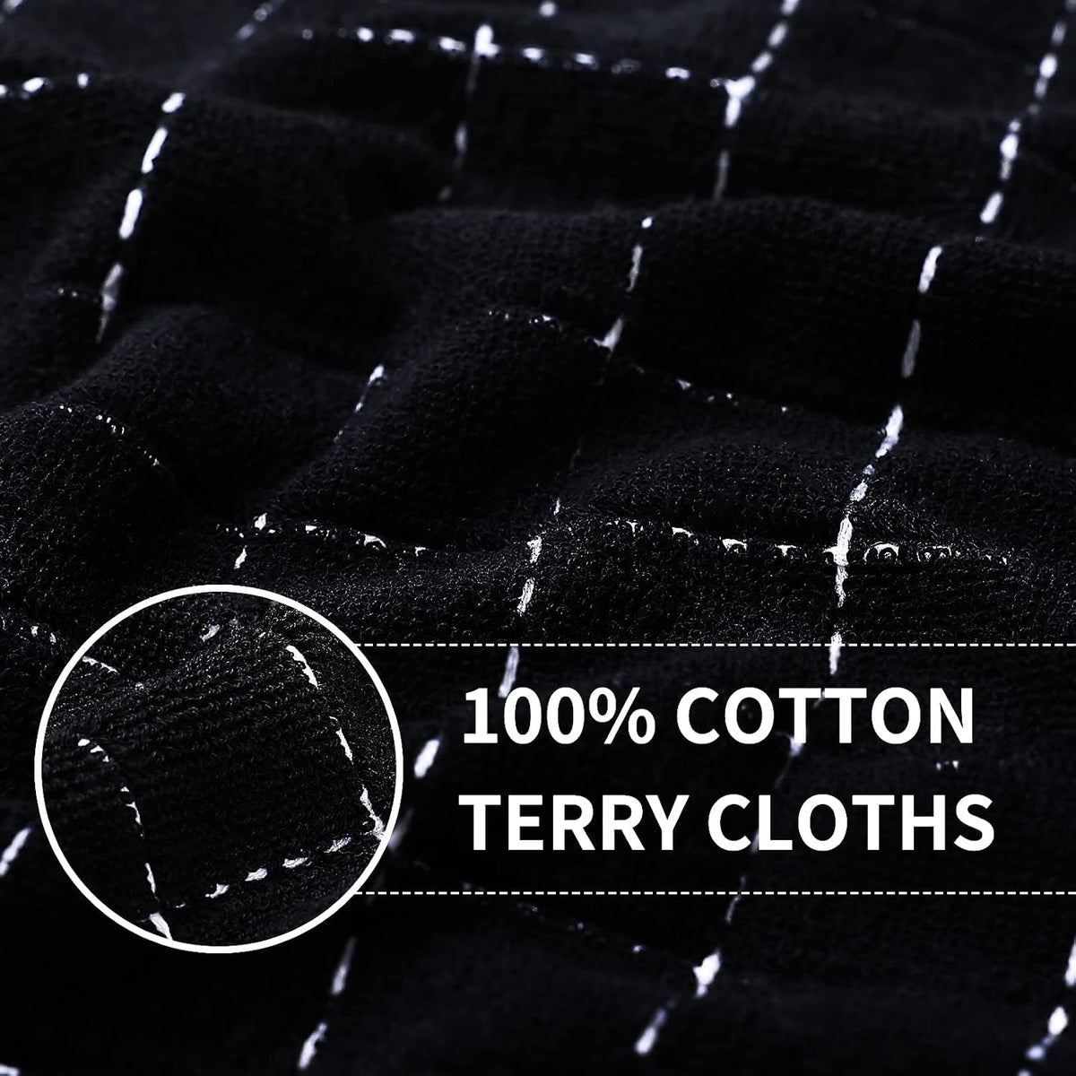 100% Cotton Terry Kitchen Towels, 2 Pack, Black | Ultra Soft and Absorbent Dish Towels for Kitchen, Suitable for