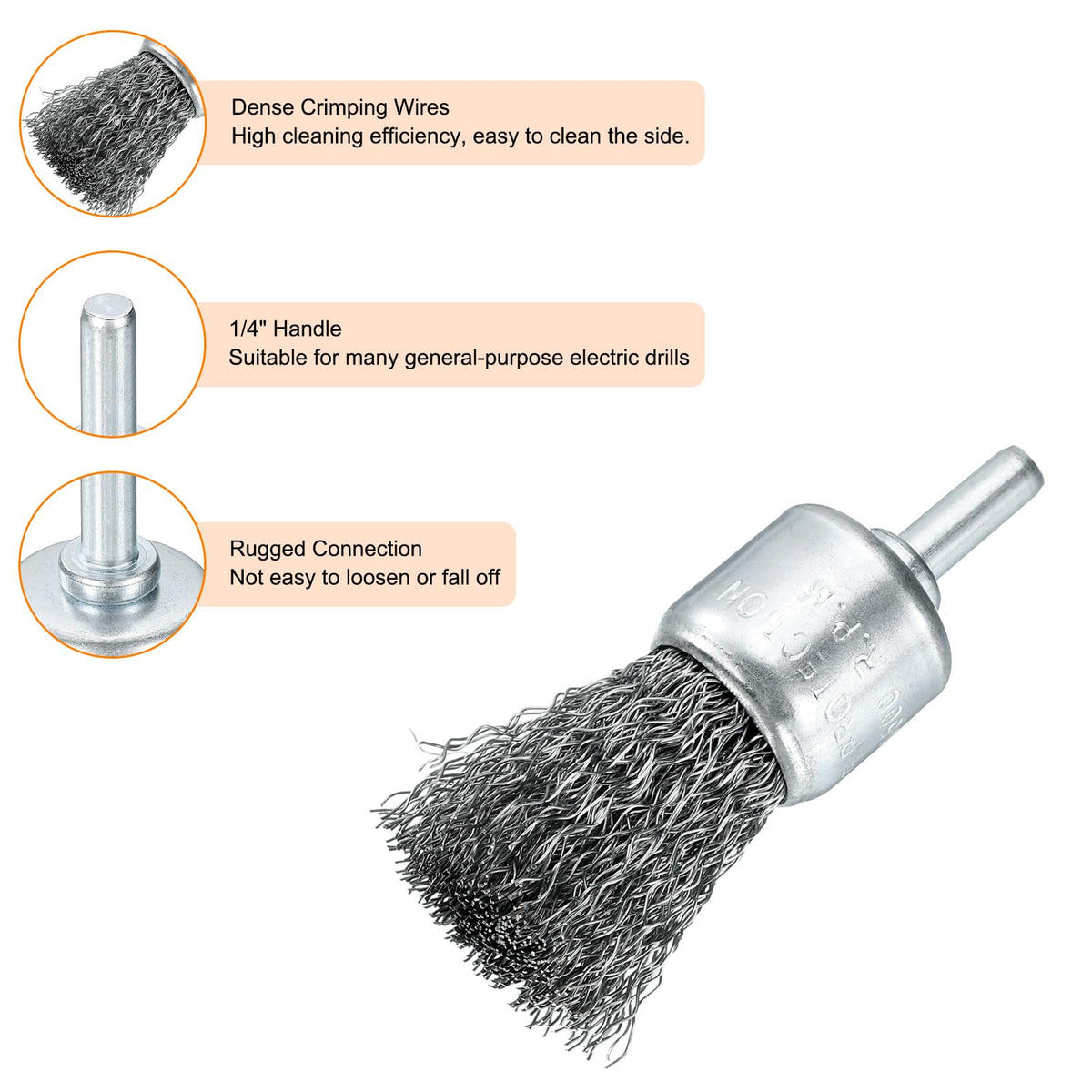uxcell 10pcs Wire Brush for Drill 1" Dia. Abrasive Wire Wheel 1/4" Round Shank Stainless Steel Cup Brush Coarse Crimped Drill Attachment for Cleaning Rust Paint Abrasive