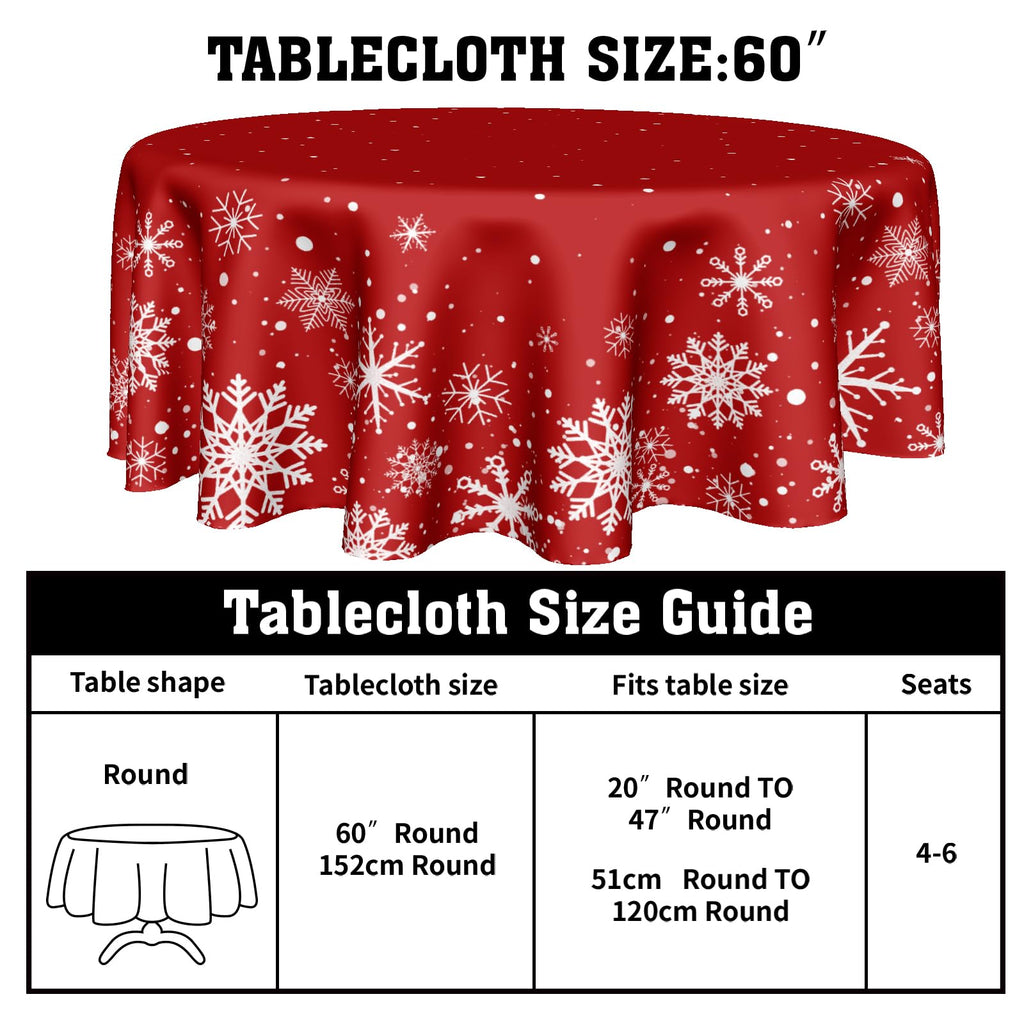 Christmas Round Tablecloth 60 Inch, Merry Christmas Snowflake Round Table Cloth Outdoor Waterproof Christmas