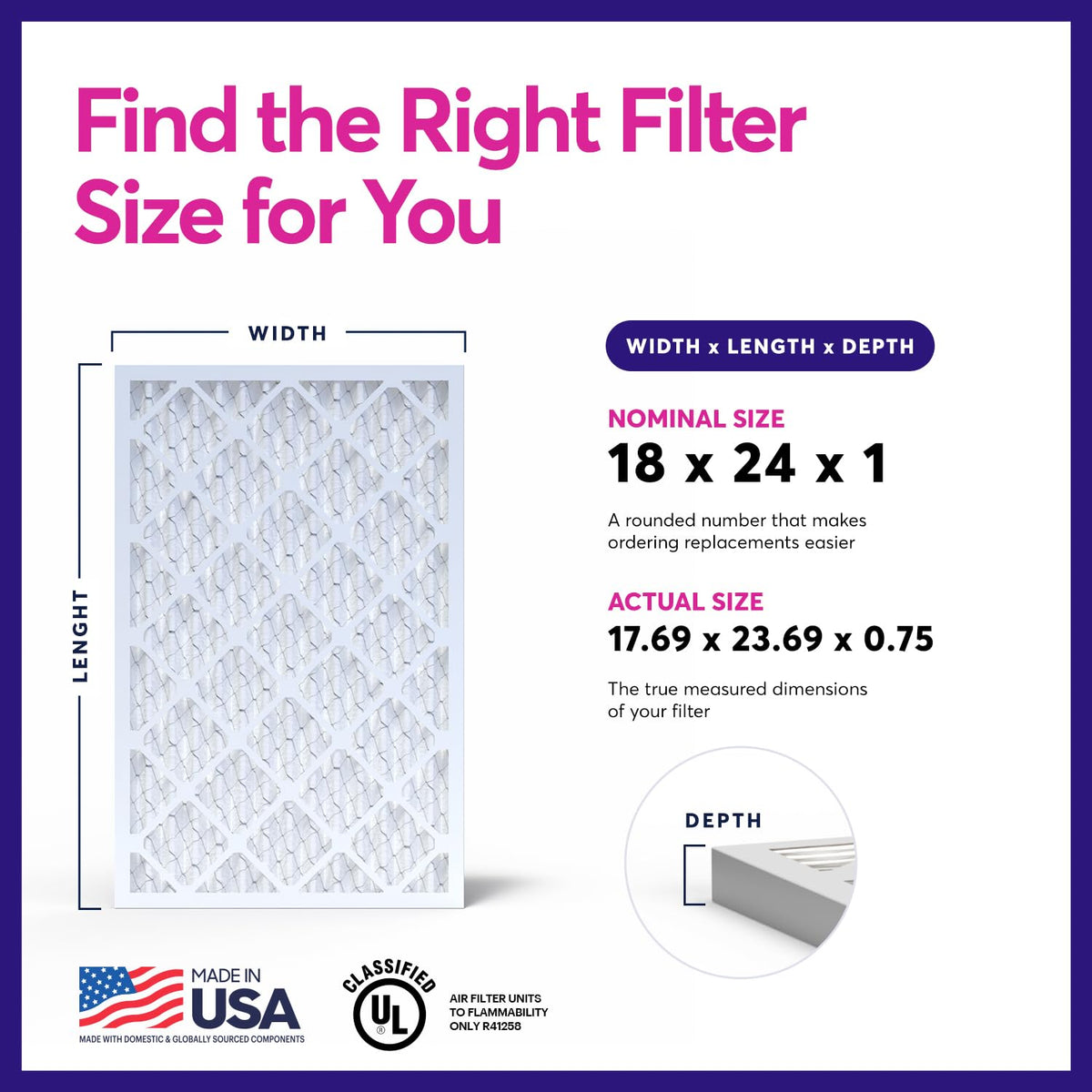 TruFilter 18x24x1 Air Filter MERV 8 (4-Pack) - MADE IN USA – Dust & Pet Defense Electrostatic Pleated Air Conditioner