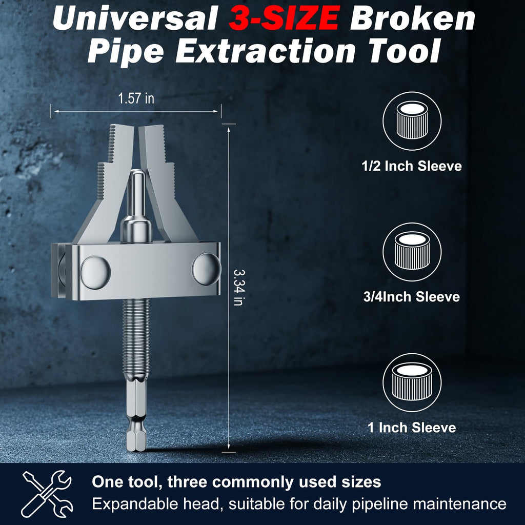 Broken Pipe Extractor Tool, 1/2" 3/4" 1" Pipe Thread Remover for Drill
