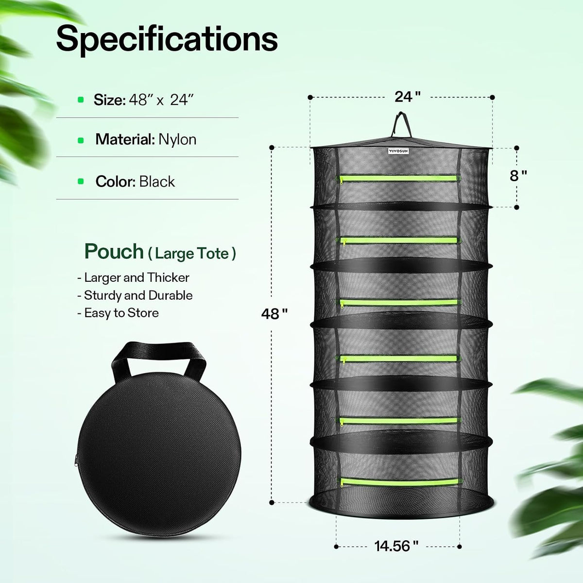 2-Pack 6-Layer Mesh Drying Rack Hanging Design with Green Zippers for Dehydrating, Indoor and Outdoor (Pruning Shears