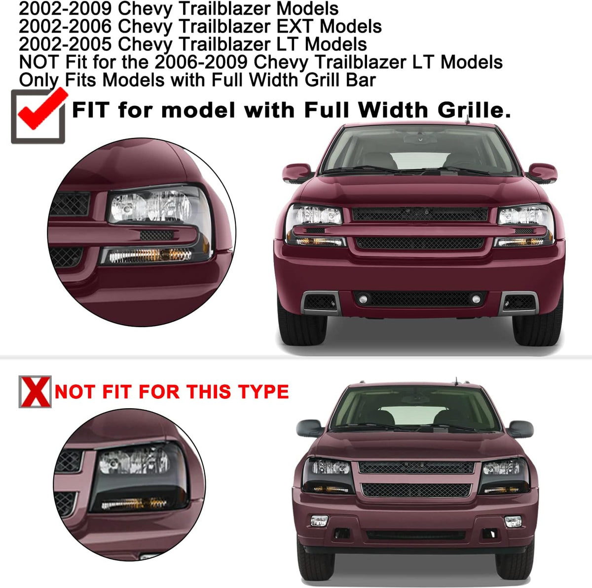 JSBOYAT Headlight Assembly Fit for 2002-2009 Chevy Trailblazer