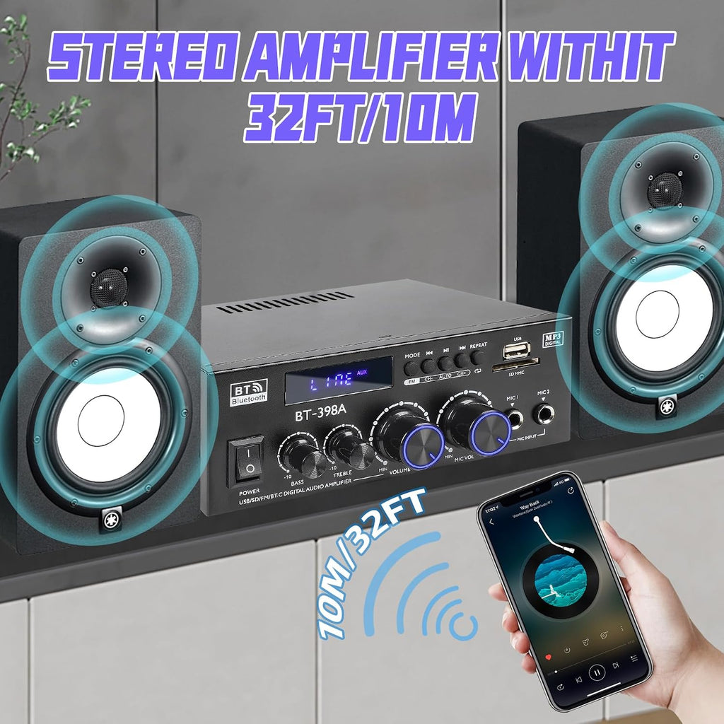 BT-398A Bluetooth 5.0 Stereo Receivers,2 Channel 450W Home Amplifier