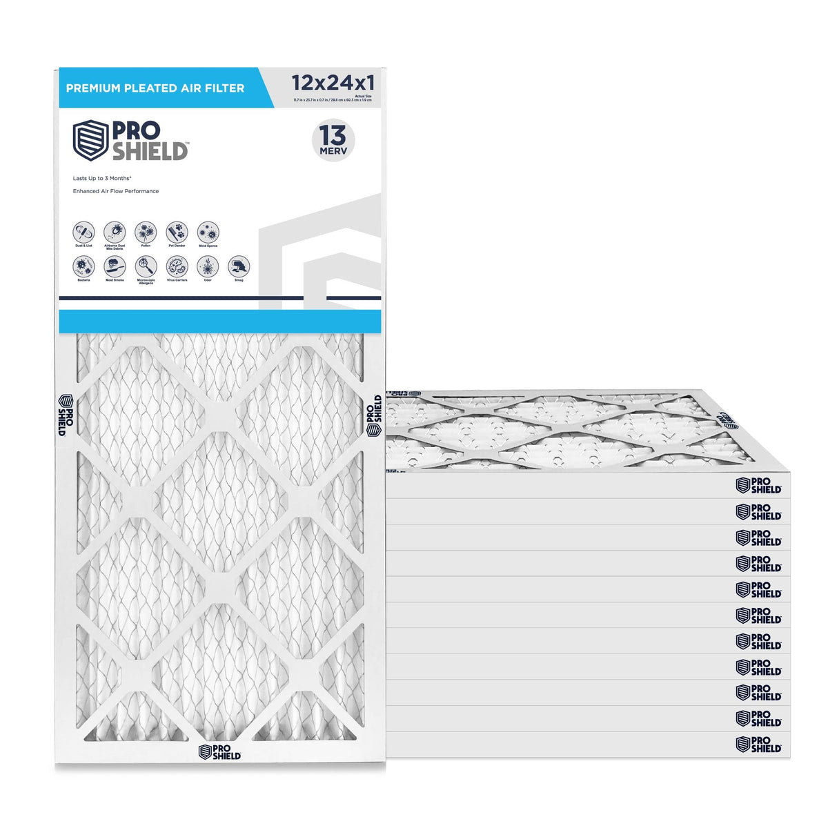 12x24x1 MERV 13 Premium Pleated HVAC Air Filter, 12 Pack