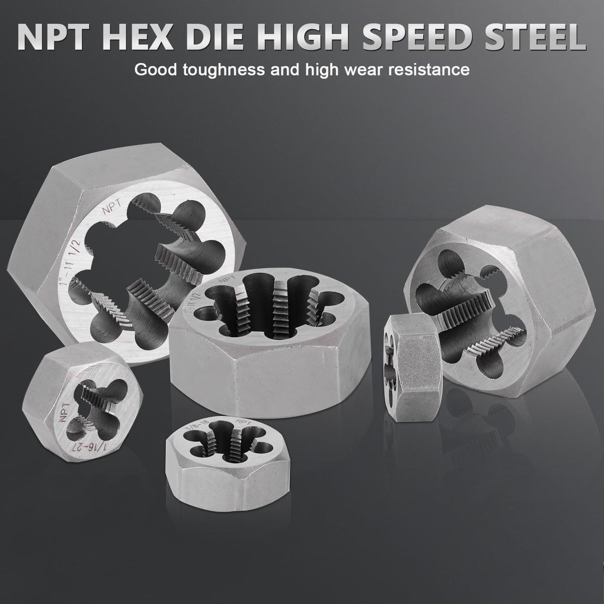 Consfly NPT Pipe Tap and Die Set, 15pcs Hex Die Set 1/16" to 1"