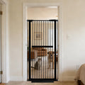 61.02" x 30.12-34.05" Wide Extra-Tall & Extra-Wide Adjustable Hardware/Pressure-Mounted Pet & Child Safety Gate with Dual-Lock Walk-Through Swing Door for Stairs, Hallways & Wide Doorways — Black