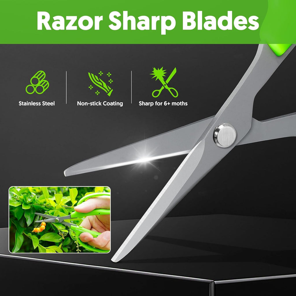 Garden Scissors, 2 PCS, Curved Blade, 6-in, Non-Stick Coated Steel, Sharp | Pruning Shear, Gardening Tools, Garden