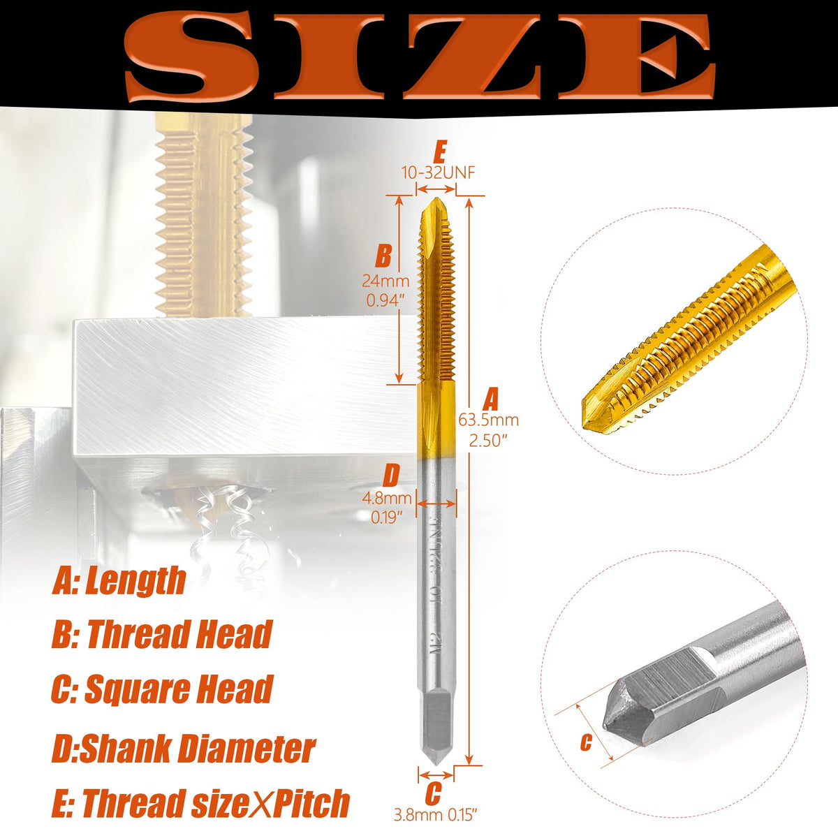 2Pcs 10-32 UNF Spiral Point Thread Tap for Stainless Steel and Metal