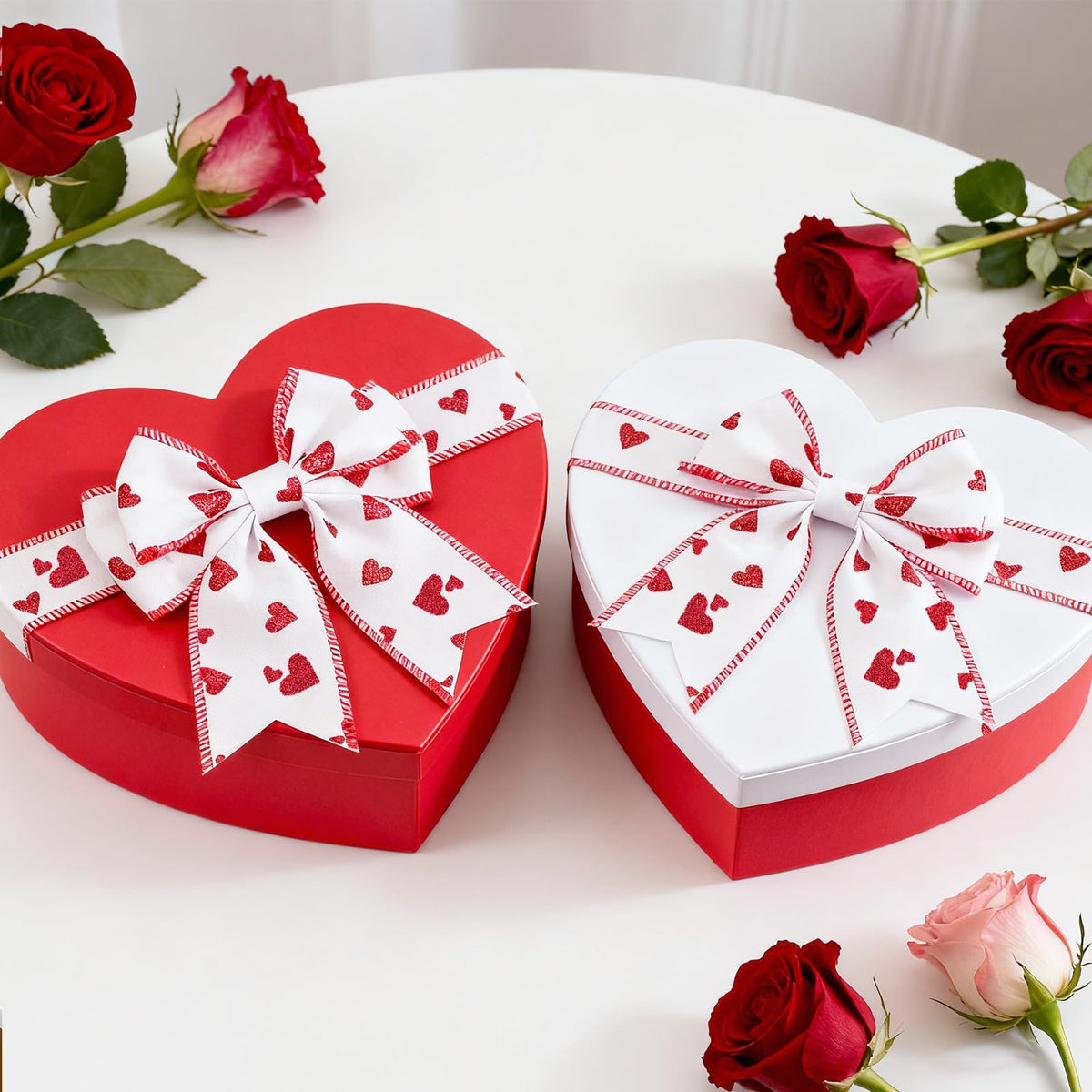 Valentine Heart Ribbon Wired Edge - 1-1/2 Inch x 11 Yards Fabric Red Ribbon with Glitter Heart, Happy Valentines Day