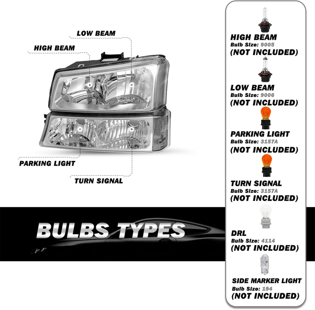 SOCKIR Headlight Assembly Compatible with 2003-2006 Chevy Silverado
