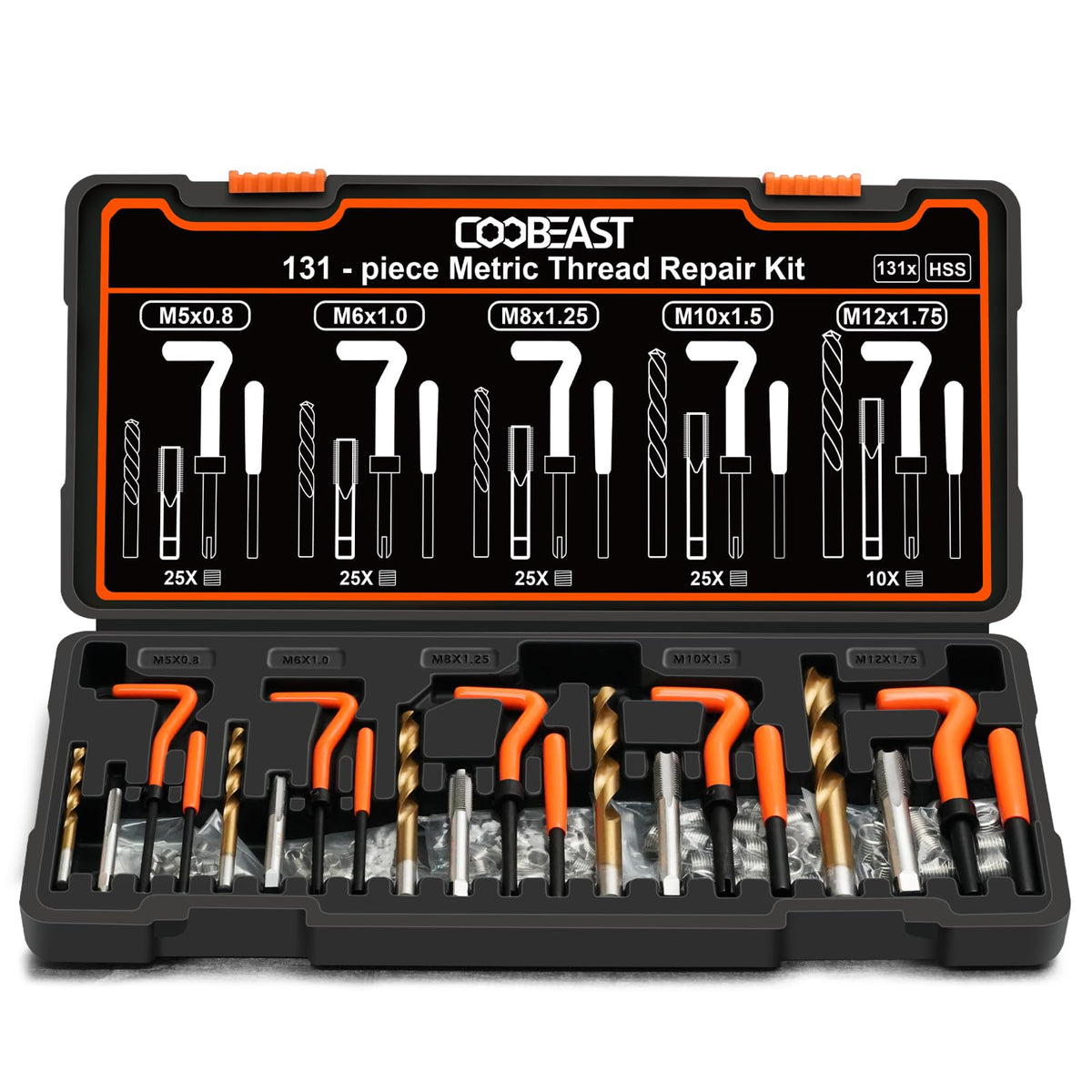 131PCS Thread Repair Kit, Metric Helicoil Repair Kit with HSS Drill Bits