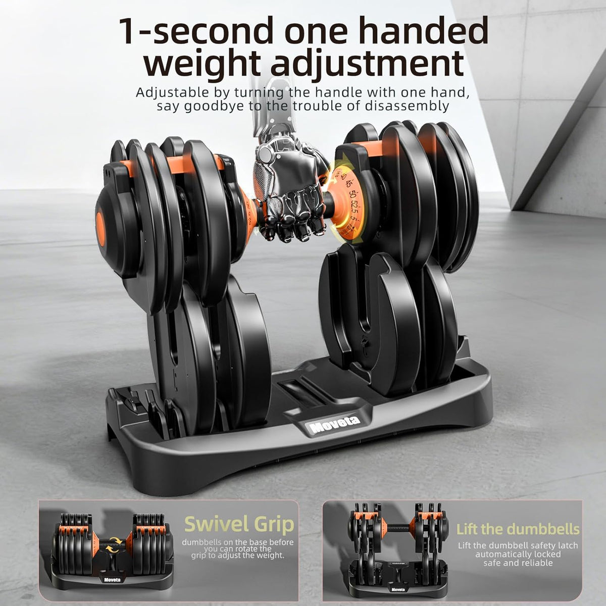 Adjustable Dumbbells Set of 2，Free Weights Dumbbells Set | Adjustable Dumbbell Set，52.5 lbs pair 105 lbs，15 in 1，for