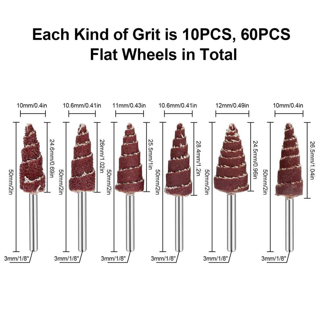 SUNJOYCO 60 PCS Abrasive Flap Wheel Sander, 1/8" Round Shank Cone Shape Abrasive Sandpaper Grinding Head Rotary Tool for Polishing, Die Grinder Flap Wheel for Drill, 80, 120, 240, 320, 400, 600 Grit