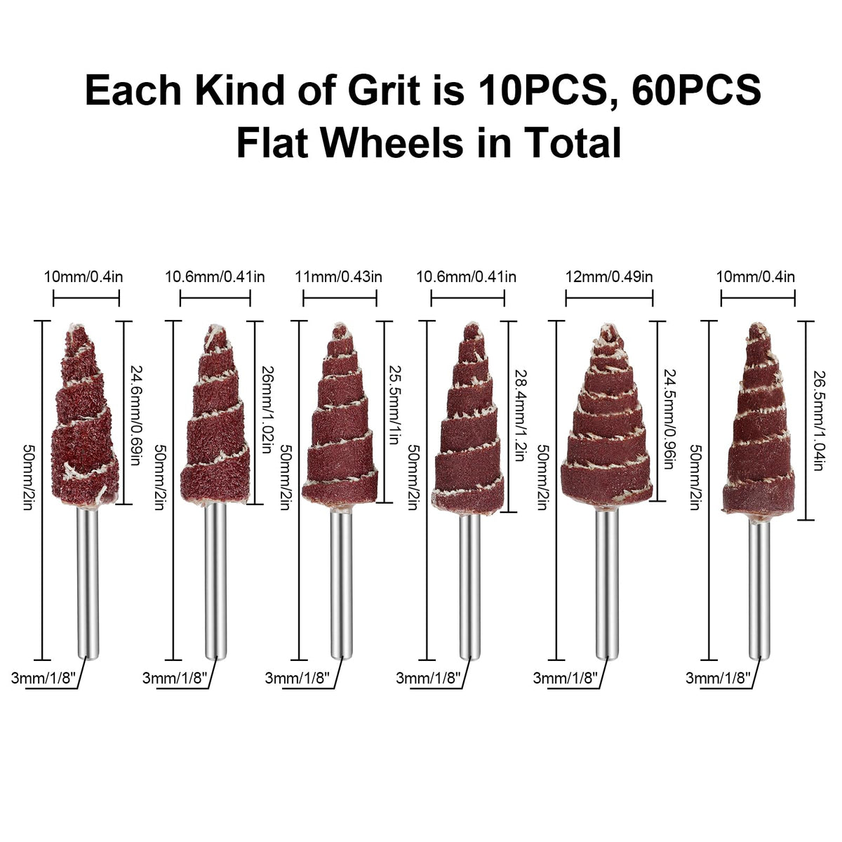 SUNJOYCO 60 PCS Abrasive Flap Wheel Sander, 1/8" Round Shank Cone Shape Abrasive Sandpaper Grinding Head Rotary Tool for Polishing, Die Grinder Flap Wheel for Drill, 80, 120, 240, 320, 400, 600 Grit