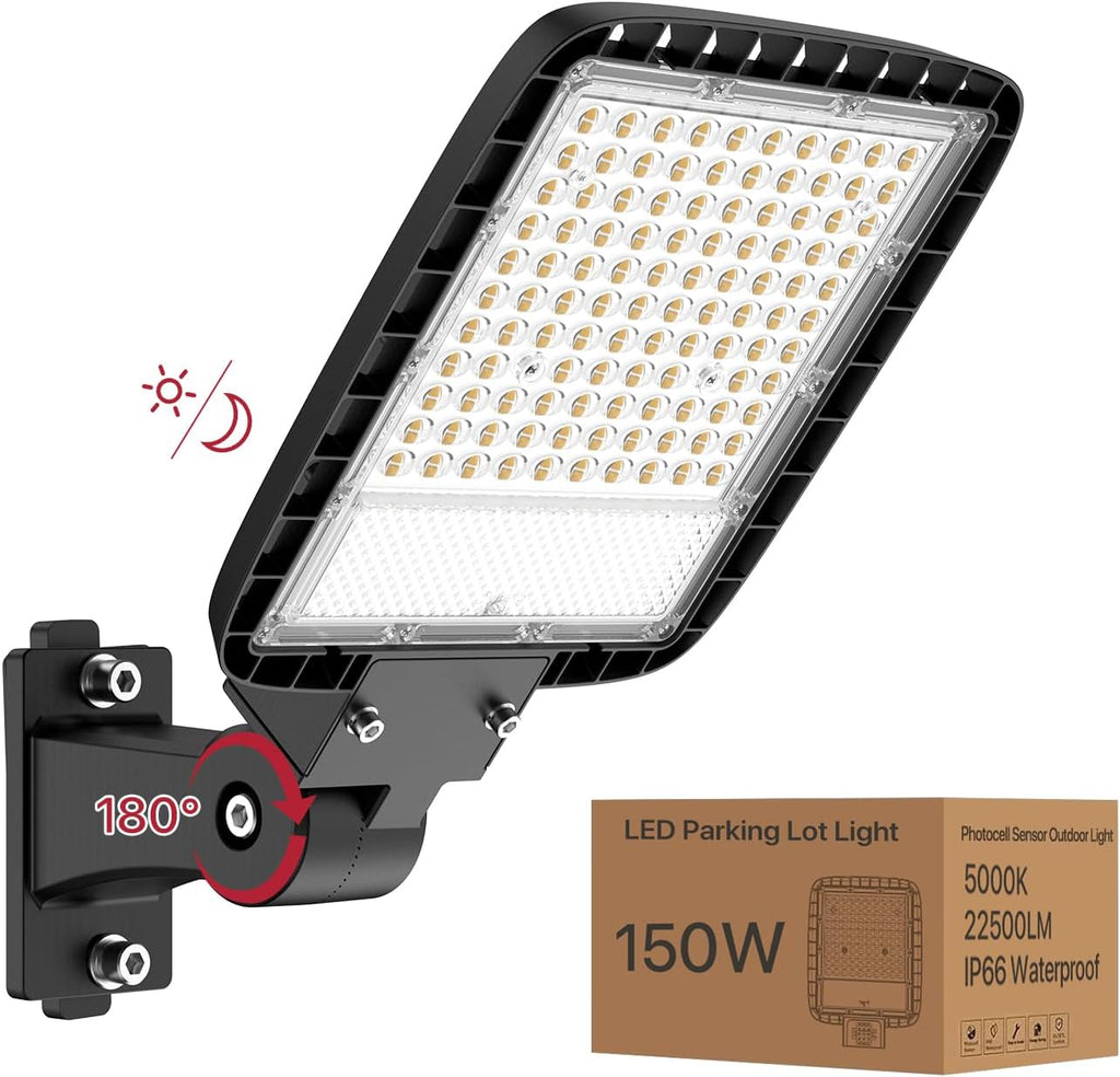 Kifflux 150W Led Parking Lot Light Adjustable Arm Mount 18000LM Flood Light