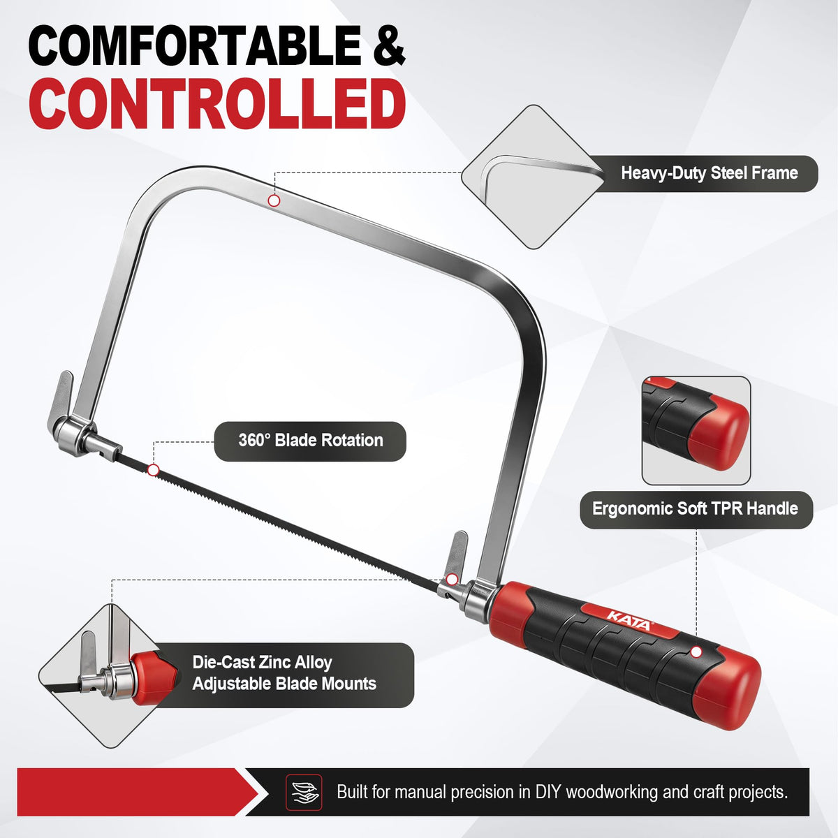 KATA 6.5" Coping Saw, Precision Woodworking & Craft Hand Saw with 6 Blades