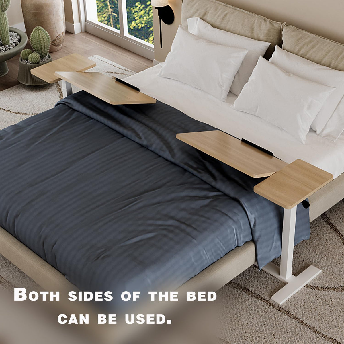 Adjustable Overbed Bedside Table with Wheels Pneumatic Mobile Standing Laptop Desk Rolling Computer Cart Movable