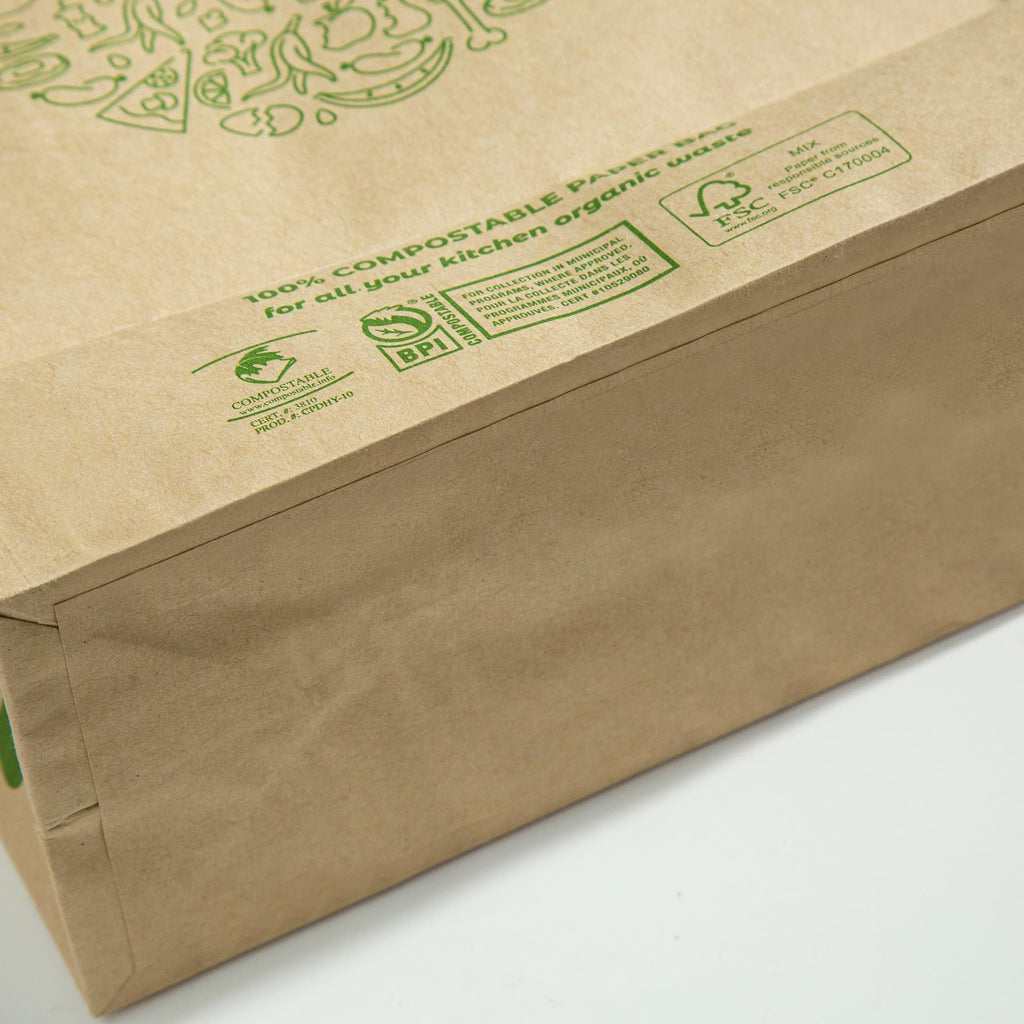 Kitchen Food Waste Bag-35 Bags-%100 Compostable paper Bag - Leak Resistant Liner - Small-Certified by BNQ and