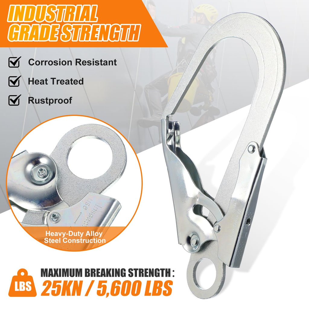 2Pcs High Strength Alloy Steel Large Drop Forged Double Lock Rebar Snap Hook Safety Fall Protection Lanyard Hook