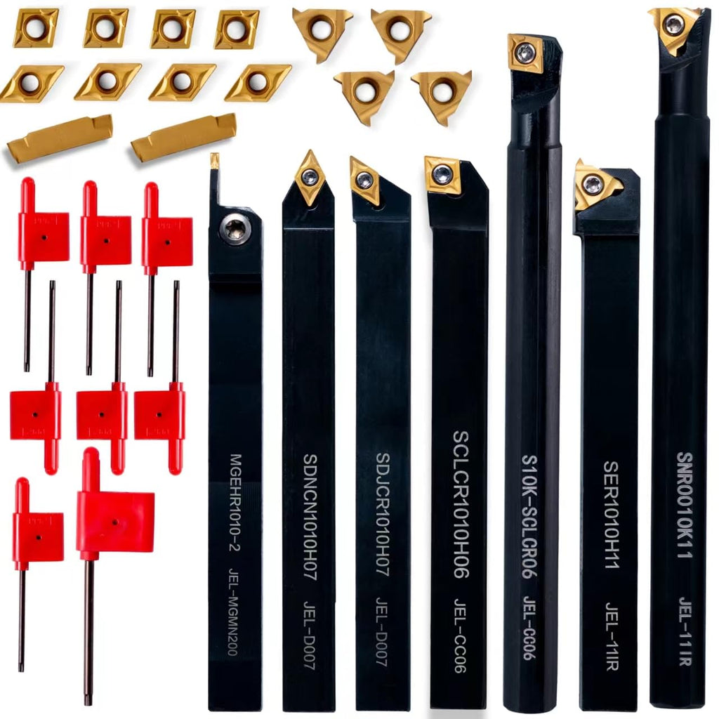 UpJiaFlarish Carbide Lathe Tools Set - 3/8 Turning Holder & Carbide Inserts