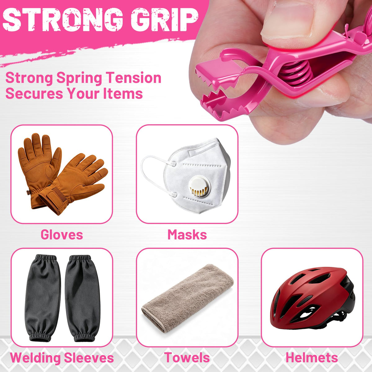 MELOTOUGH Glove Clips Double End Metal Work Glove Holder with Charm (Pink)