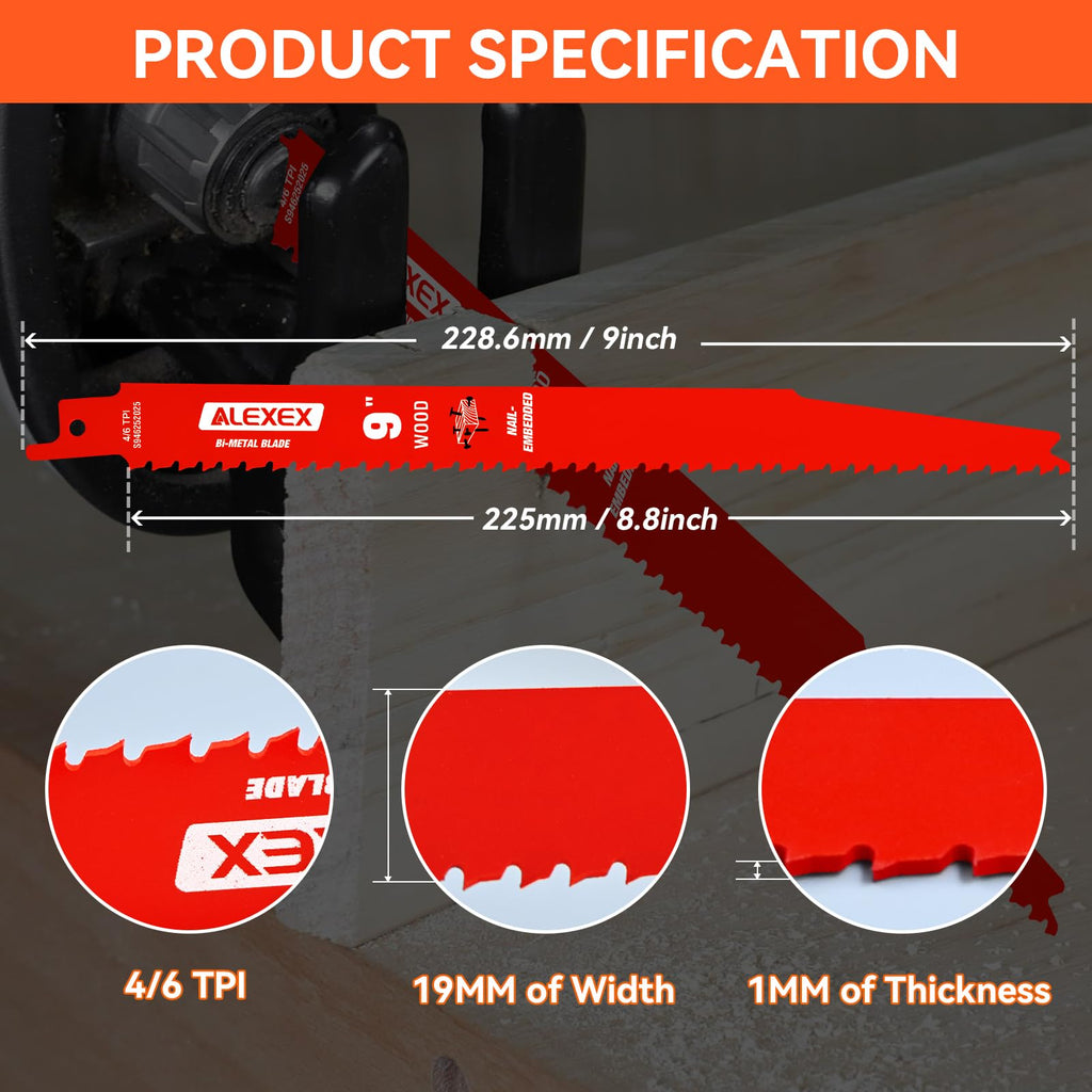 100 Pack 9 Inch 4/6 TPI Reciprocating Saw Blades for Wood and Nail-Embedded Wood Cutting, Bi-Metal Sawzall Blades for Cutting Nail and PVC Pallets etc, for Diablo Sawzall Blades