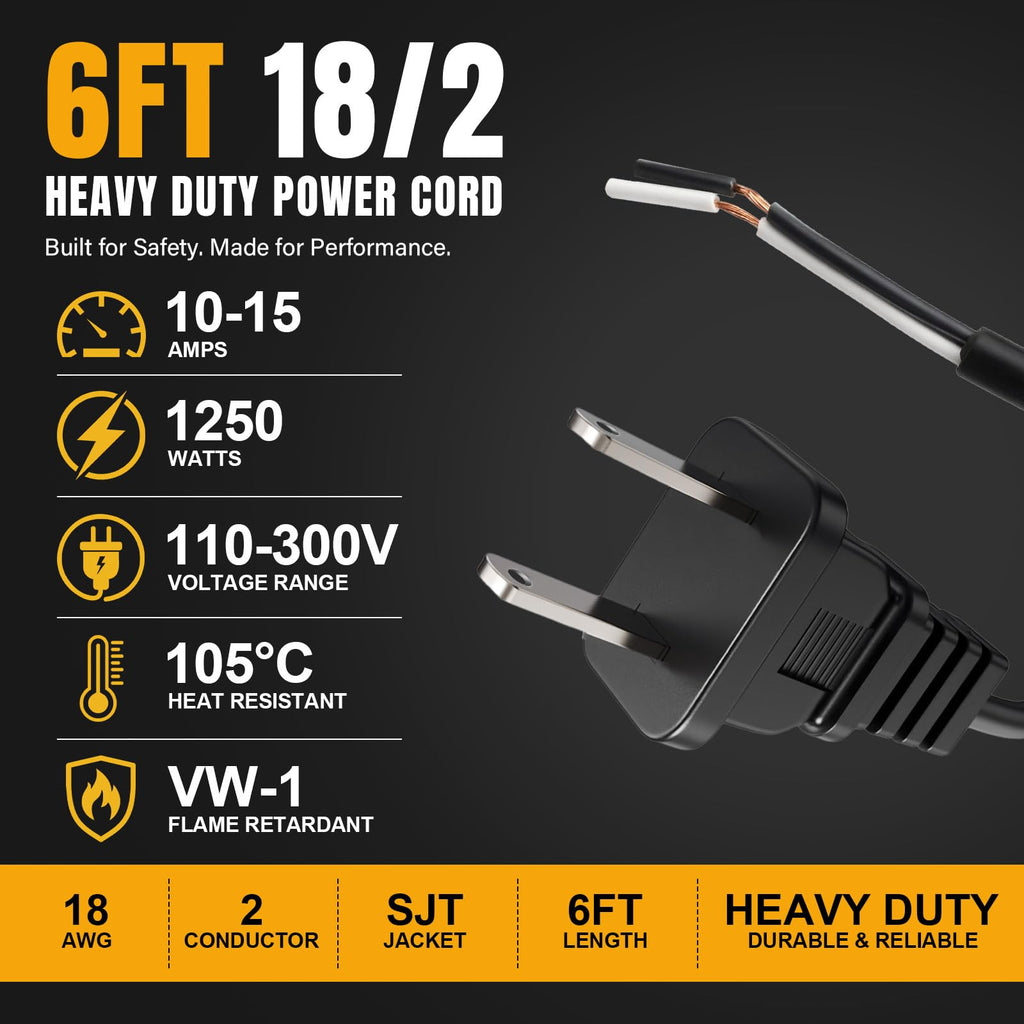 6-Feet 18/2 Power Cord Replacement for Metabo Grinder Drill Sander Tool