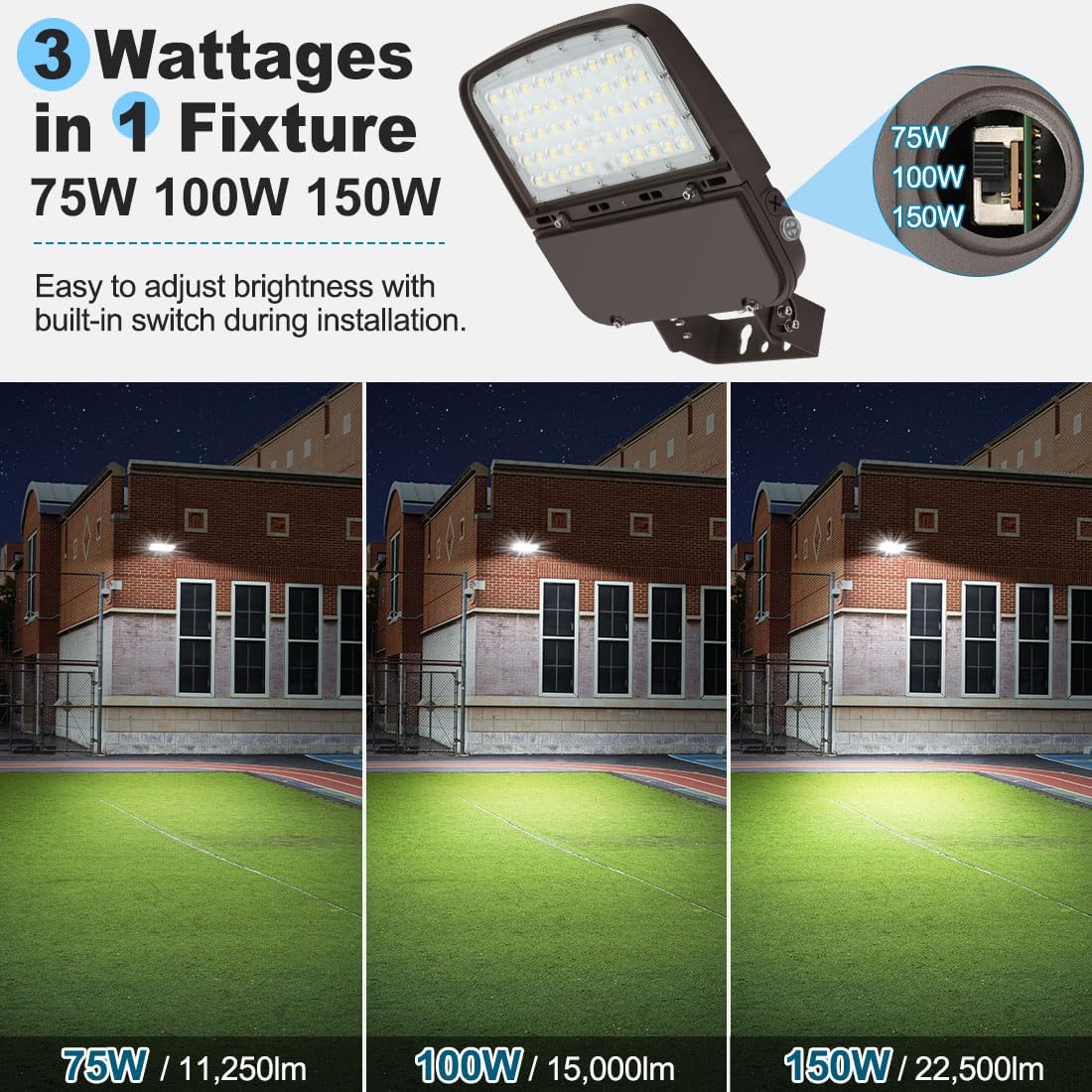 LED Parking Lot Light 150W/100W/75W Adjustable with Dusk to Dawn
