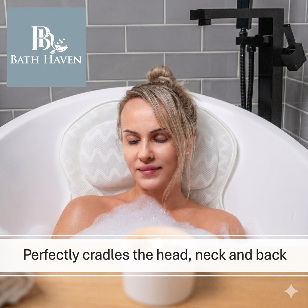 Bathtub Pillow with Neck & Back Support, Soft 3D Mesh Bath Cushion