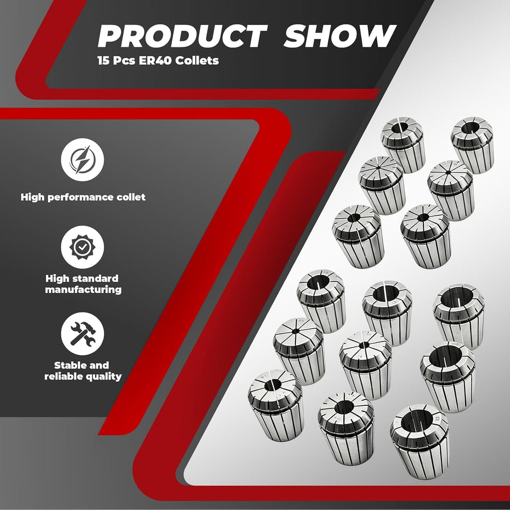 Nakkaa 15 Pcs R8 ER40 Collet Holder Kit 0.0004" Accuracy
