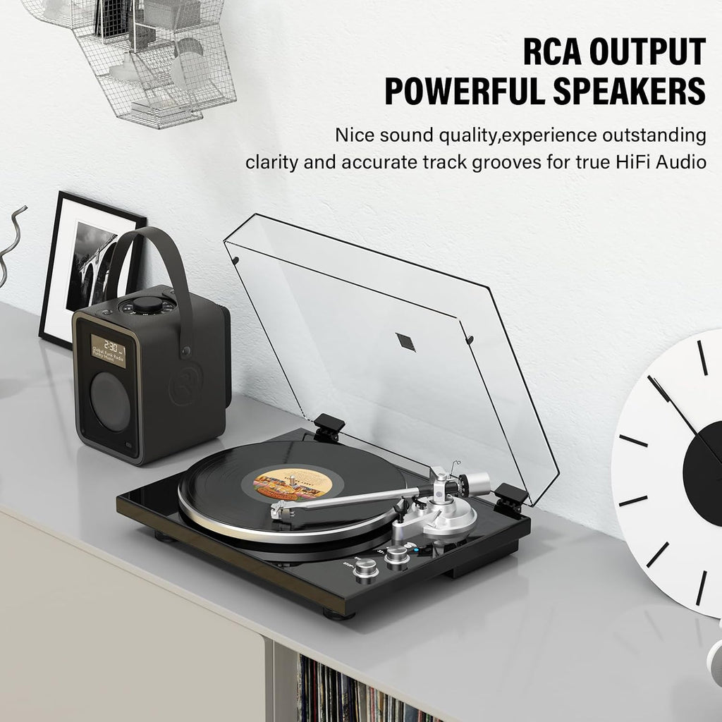 Belt Drive Turntable for Vinyl Record Player and Bluetooth Output | Built-in Phono Preamp,USB Digital Output,Magnetic