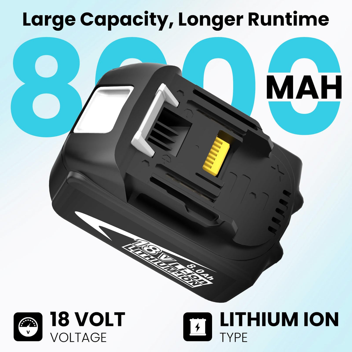 2 Packs Upgraded to 8000mAh Replacement for Makita 18V Battery 8Ah(Black)