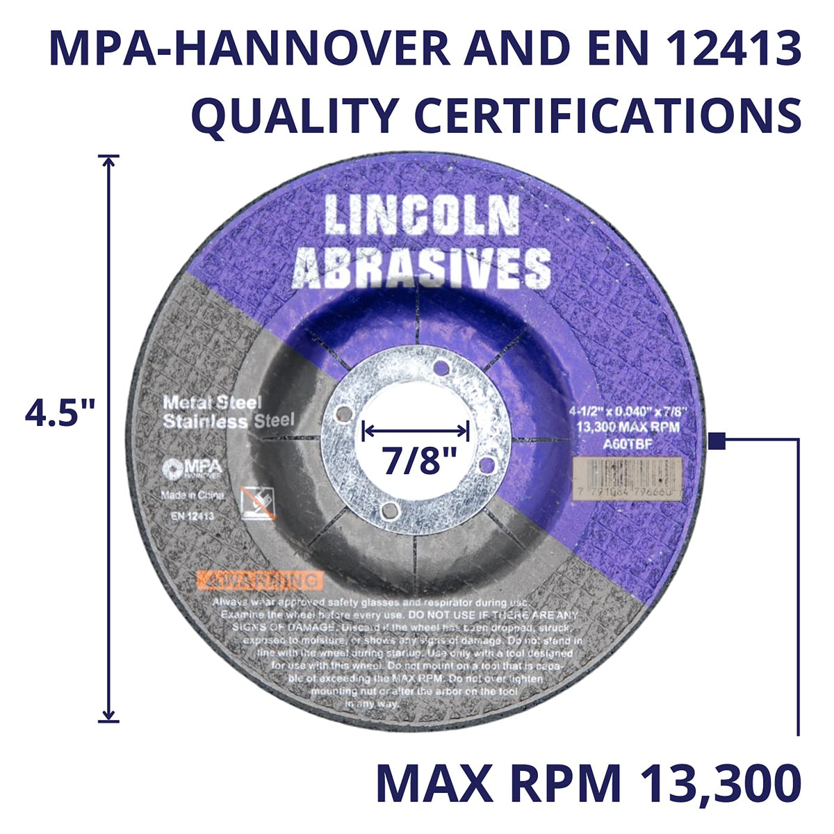 Lincoln Abrasives 200 Pc Depressed Center 4.5" x .040" x 7/8" Aluminum Oxide Cut-Off Wheels