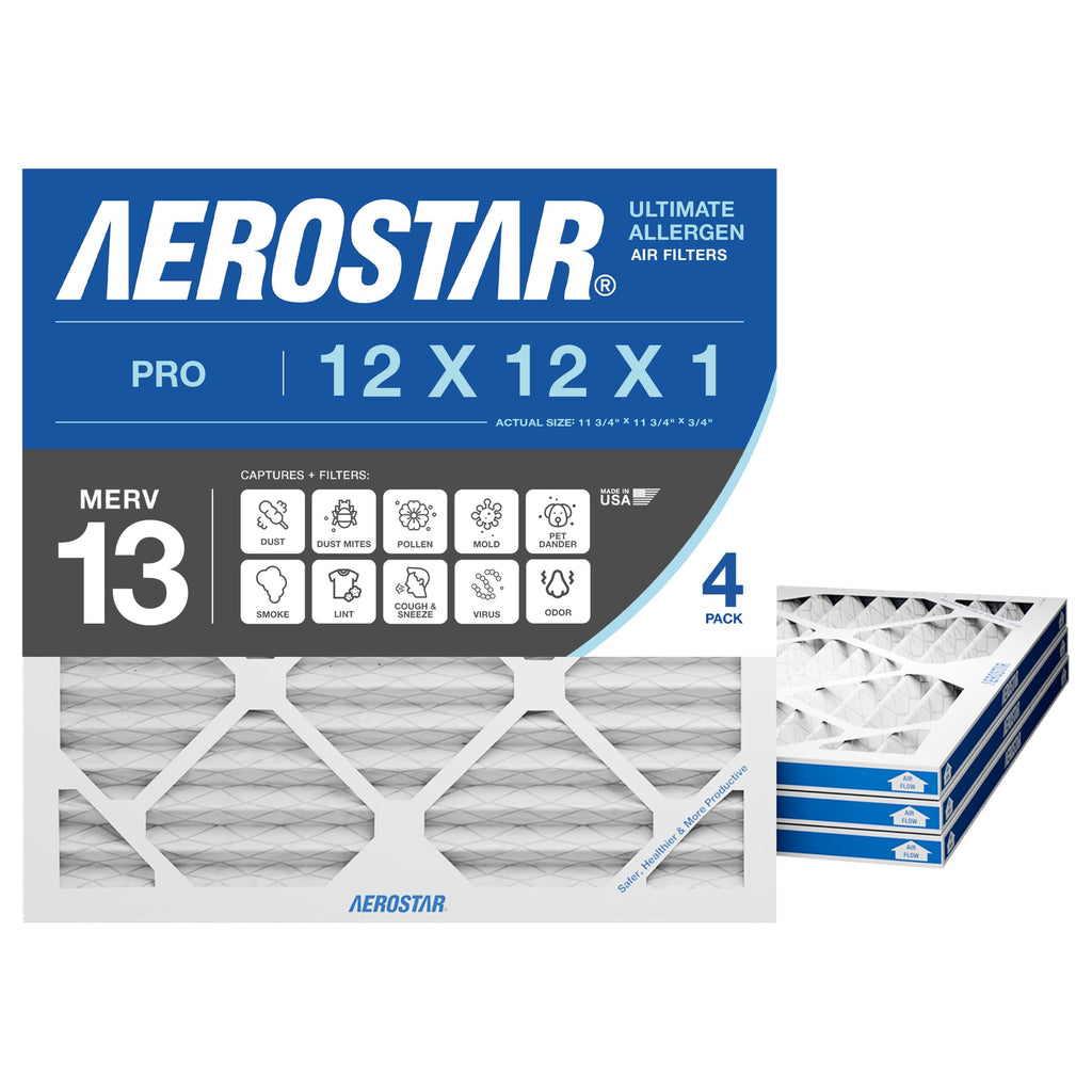 Air Filter 12x12x1 MERV 13 AC Filter, HVAC, Furnace Filter, 4 Pack