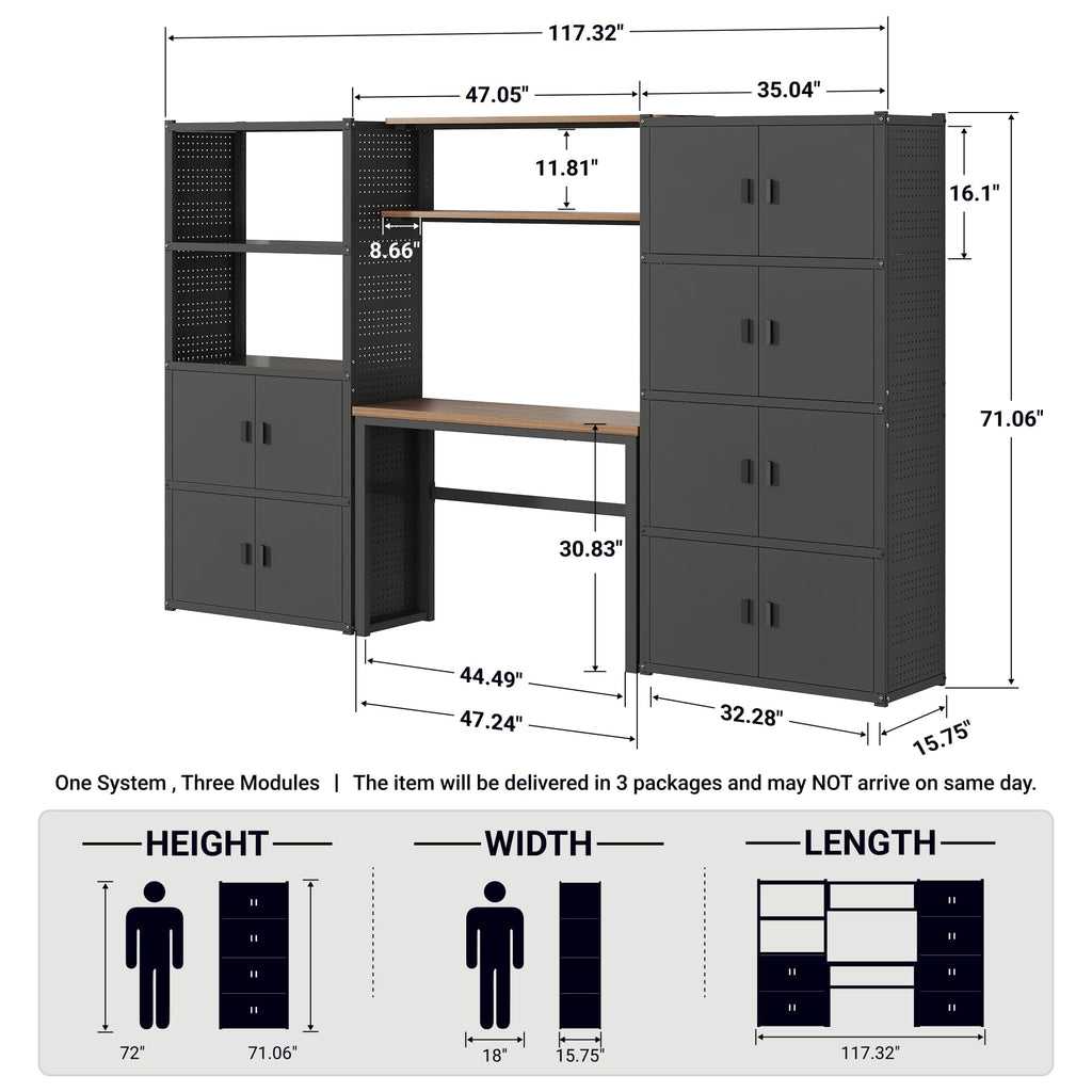 Garage Storage Cabinet System with Workbench & Pegboard, White