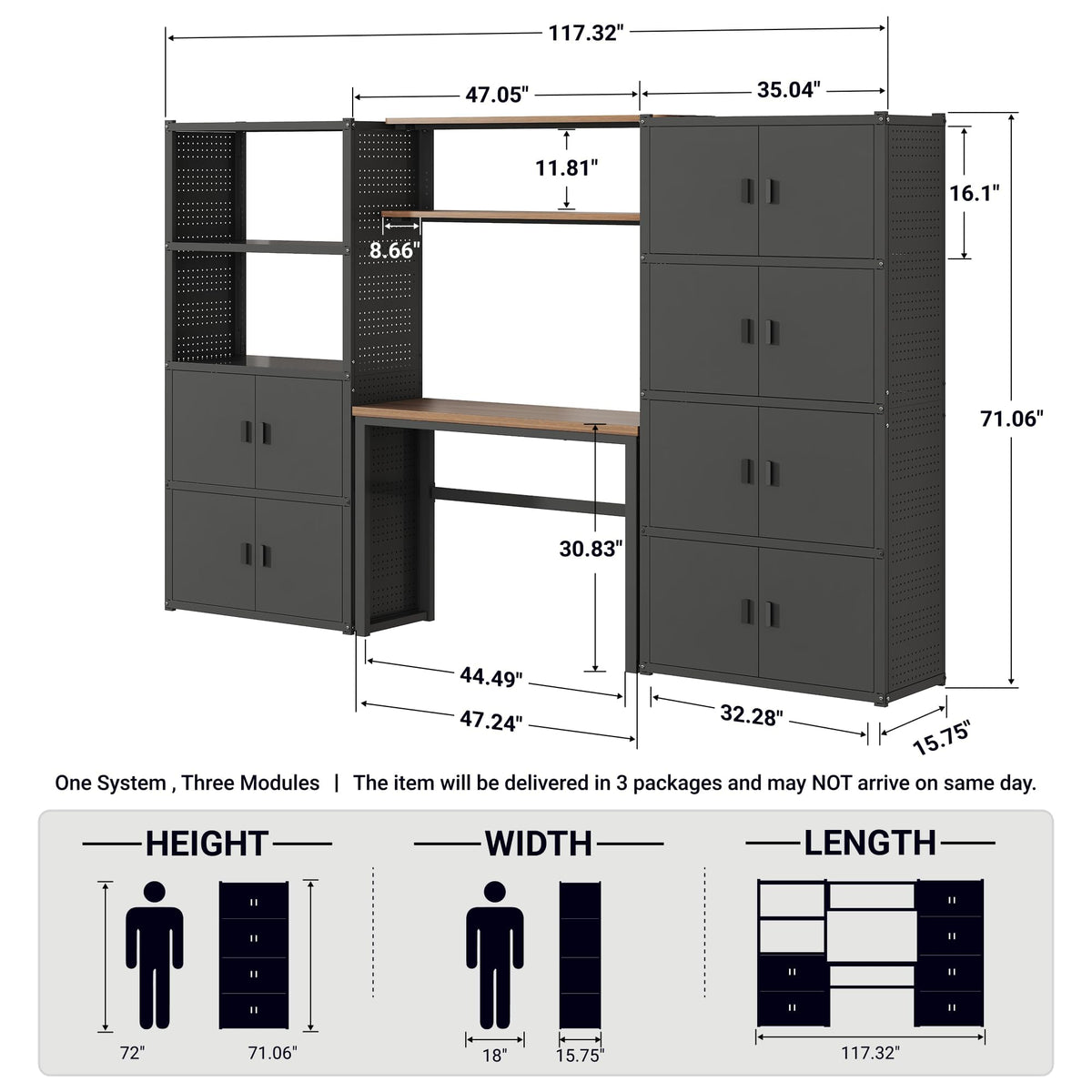 Garage Storage Cabinet System with Workbench & Pegboard, White