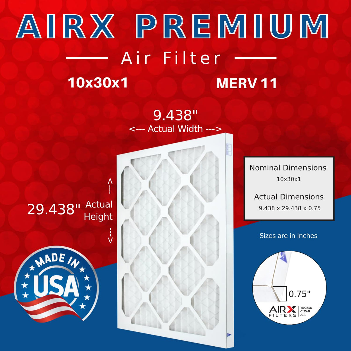 10x30x1 Furnace AC Filter MERV 11 Allergy 6-Pack