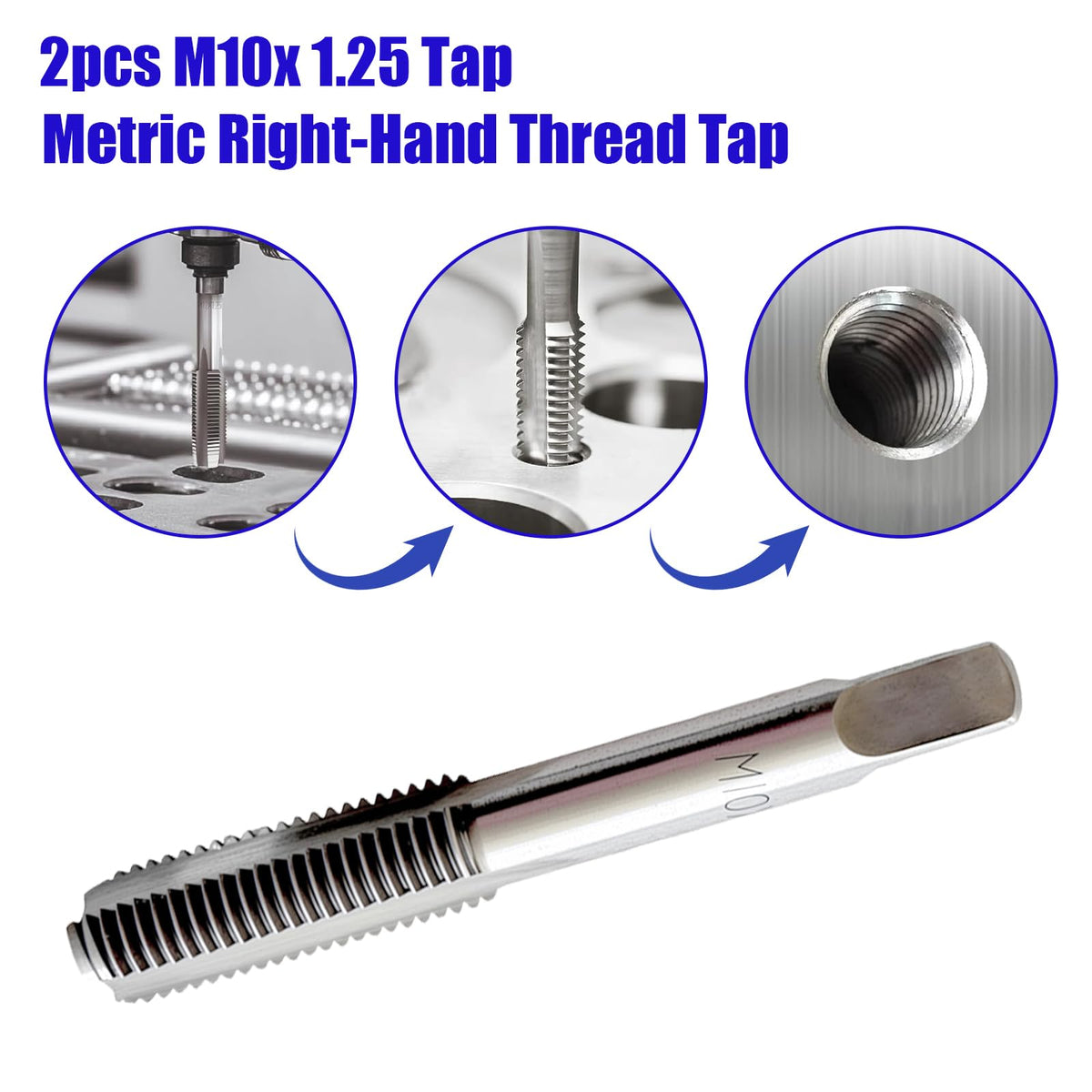 2Pack M10 x 1.25 Metric Thread Tap, M10 x 1.25mm High-Speed Steel Hand Tap,Right Hand Thread Tap 1Pair