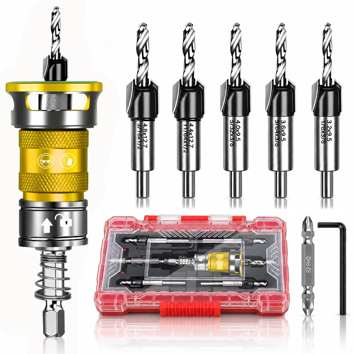 Upgrade 10PCS Countersink Drill Bit Set with Adjustable Depth Stopper