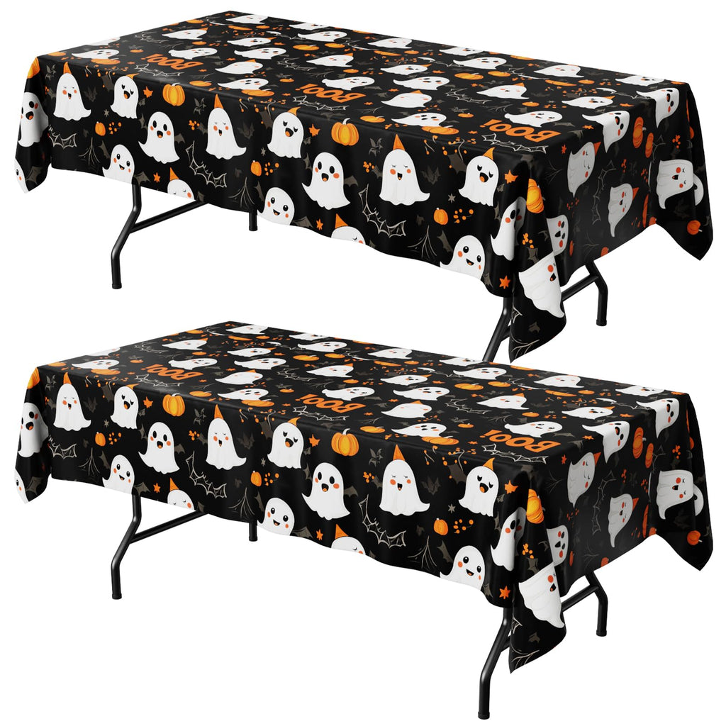 Halloween Black Plastic Table Cloth Disposable, 2 Pack, 54 x 108 in