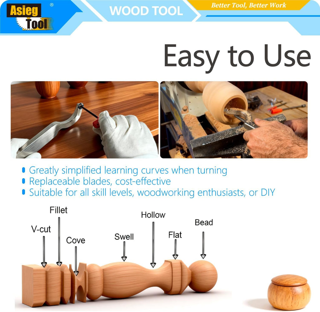 Swan Neck Hollower Carbide Tipped Wood Turning Tools Bended Lathe Chisel Tool Bar with Ci3 12mm Round Carbide Insert Cutter for Wood Hobbyist or DIY or Carpenter，19.68Inches