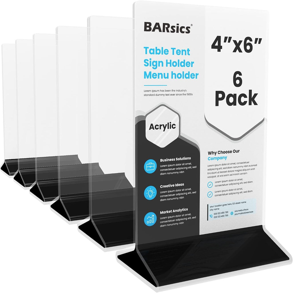4x6 Sturdy Table Tent Menu Holder, Commercial 2-Sided Acrylic Sign Holder (6-Pack)