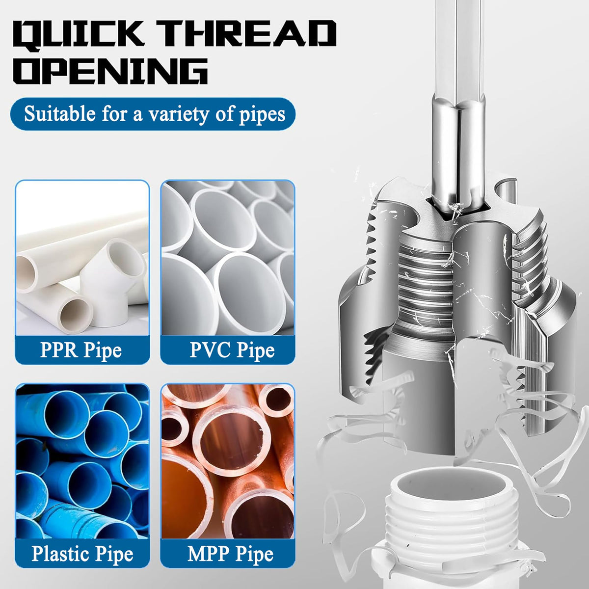 PVC Pipe Threader Set, 3PCS Integrated Pipe Threading Tool for 1/2" 3/4" 1"