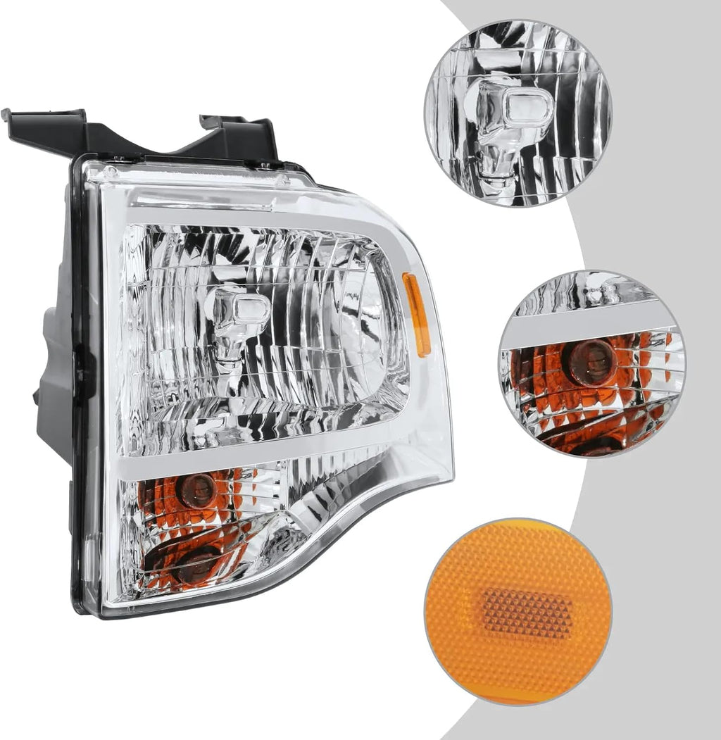 PENSUN Headlights for Ford Expedition 2007-2014, Halogen, Chrome, Pair