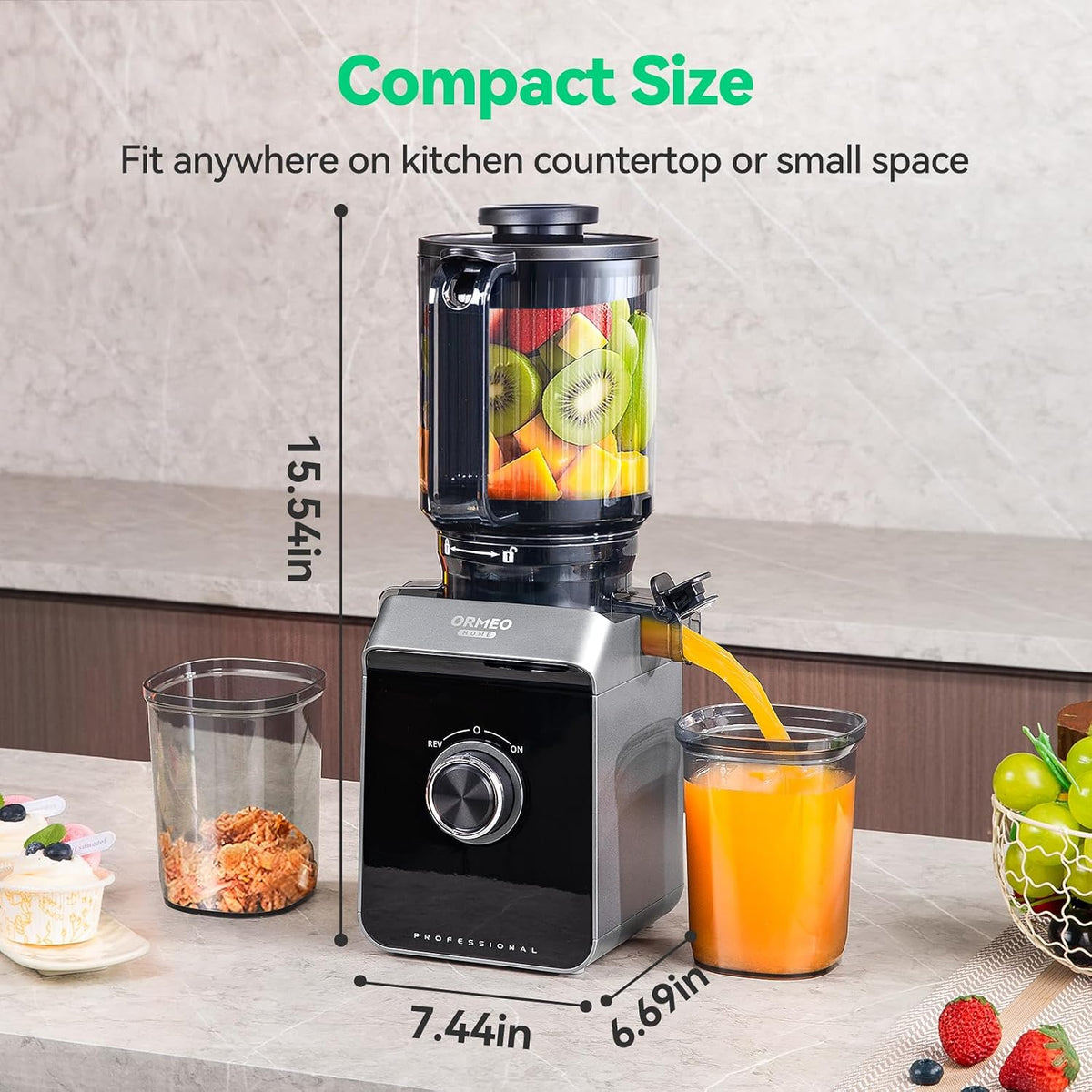 Cold Press Juicer, ORMEO HOME Masticating Juicer Machines with 5.5" Large Feed Chute Fit Whole Vegetables & Fruits