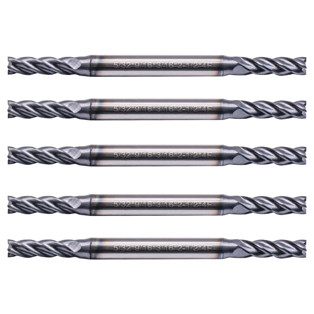 5Pcs 5/32" 4 Flute Solid Carbide Square End Mill, Double End, AlTiN Coated