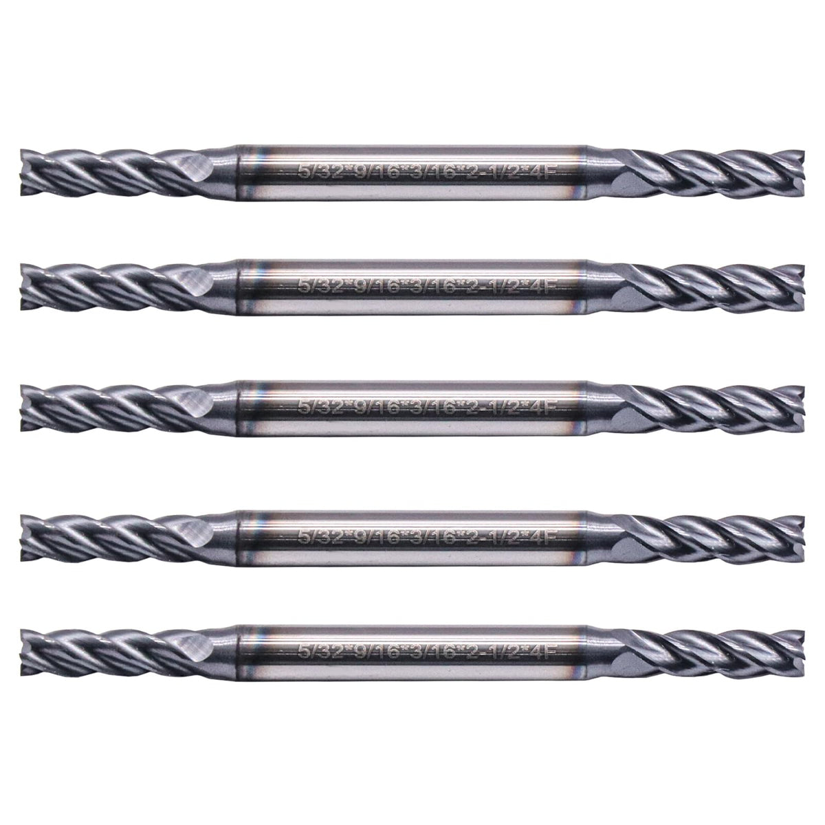 5Pcs 5/32" 4 Flute Solid Carbide Square End Mill, Double End, AlTiN Coated